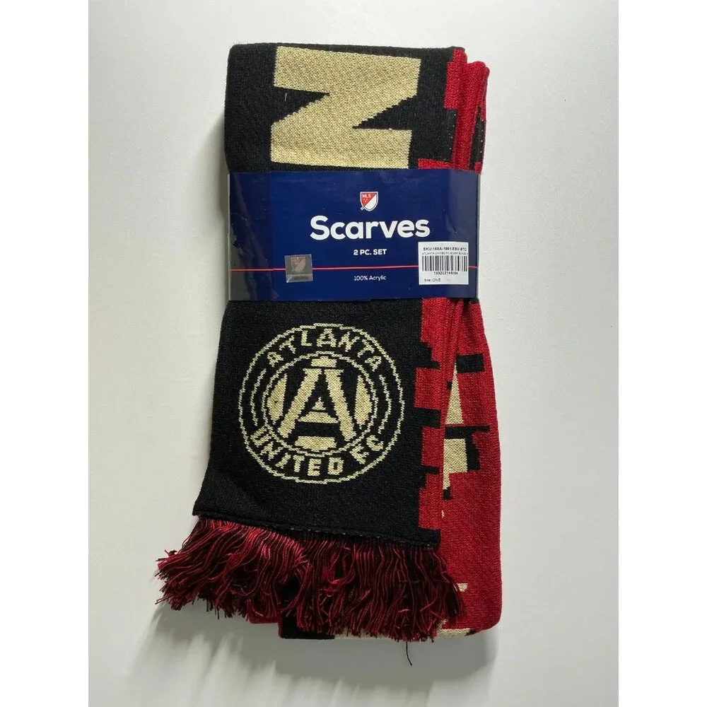 MLS Atlanta United Reversible Scarf Bundle Red Black Gold NWT 2 Piece Set